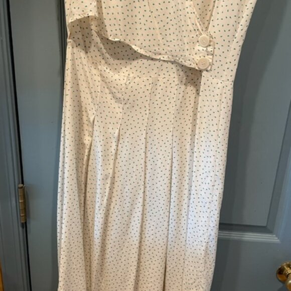 Vintage 80s silk dress w/complementary pattern jacket and sash, new, ivory/green - Picture 4 of 5